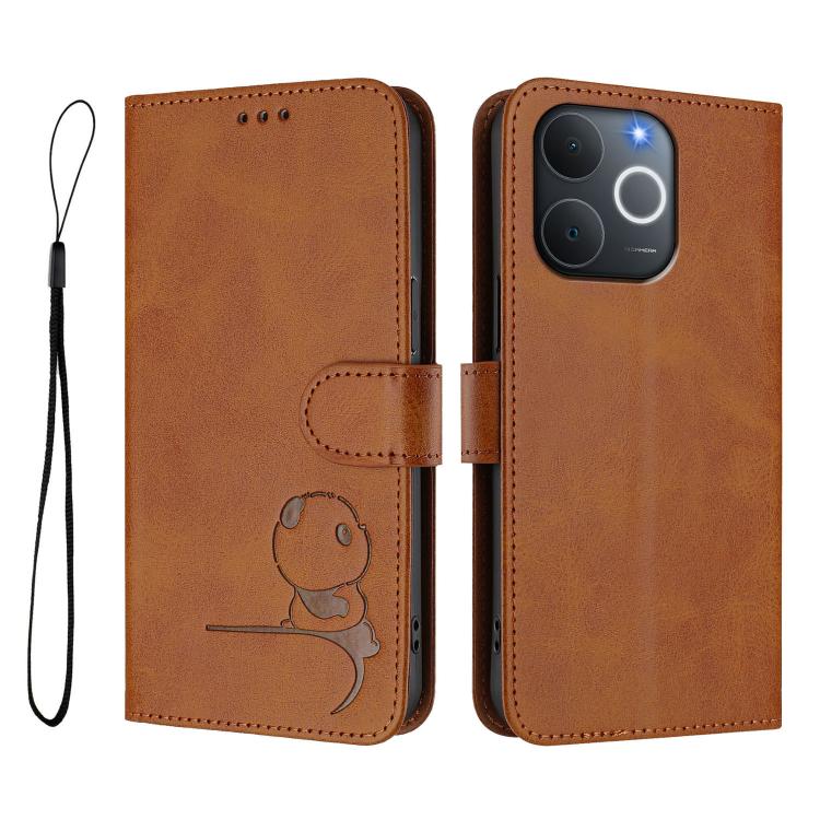 For Realme C71 4G India / Note 70 4G Litter Panda Embossing RFID Leather Phone Case with Lanyard