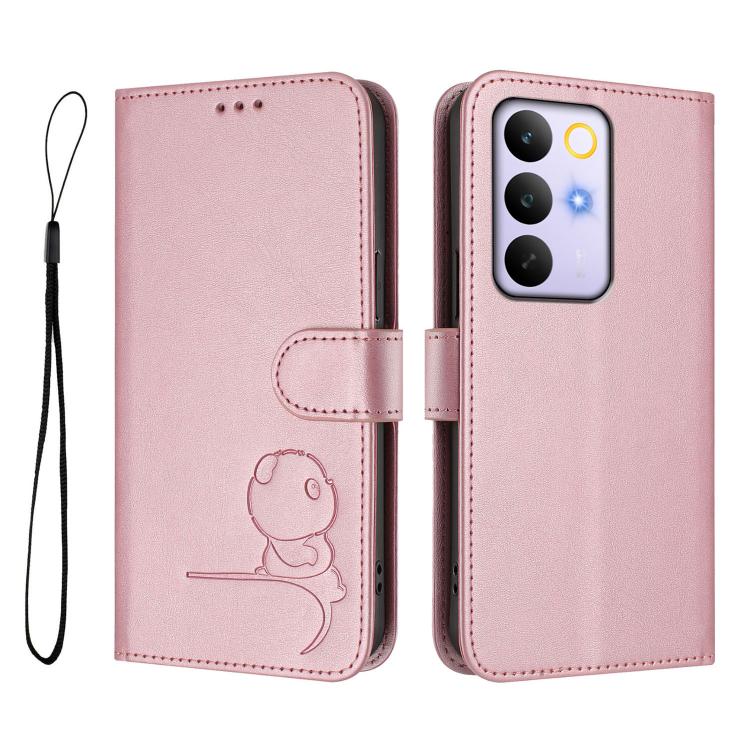 For Realme C83 / C85 5G / 15x India Litter Panda Embossing RFID Leather Phone Case with Lanyard
