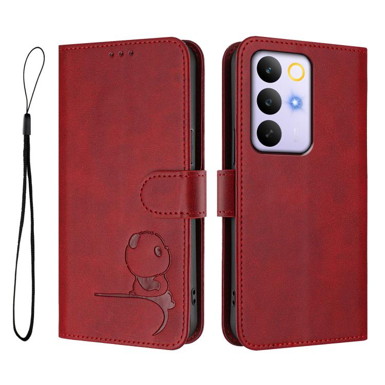 For Realme C83 / C85 5G / 15x India Litter Panda Embossing RFID Leather Phone Case with Lanyard