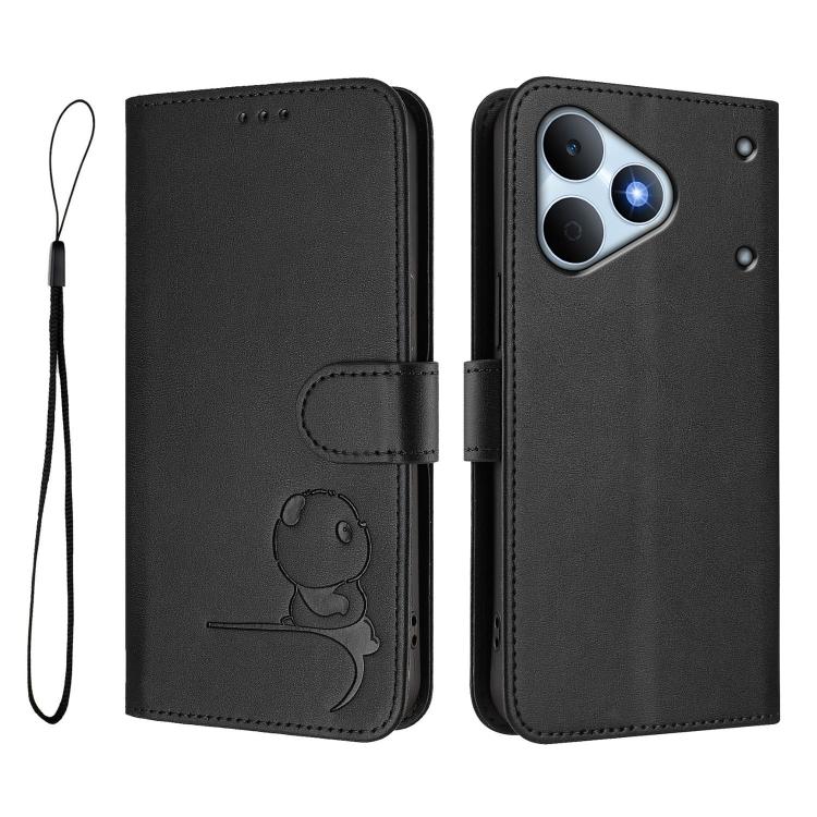 For Realme  Note 80 4G Global Litter Panda Embossing RFID Leather Phone Case with Lanyard
