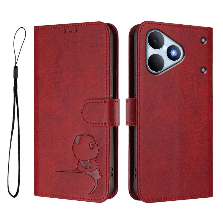 For Realme  Note 80 4G Global Litter Panda Embossing RFID Leather Phone Case with Lanyard
