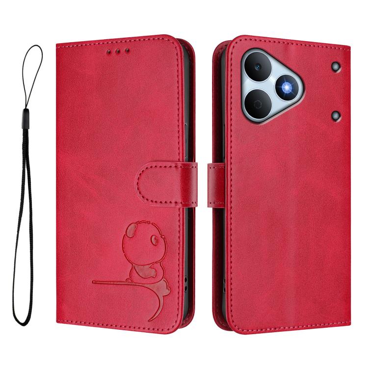 For Realme  Note 80 4G Global Litter Panda Embossing RFID Leather Phone Case with Lanyard
