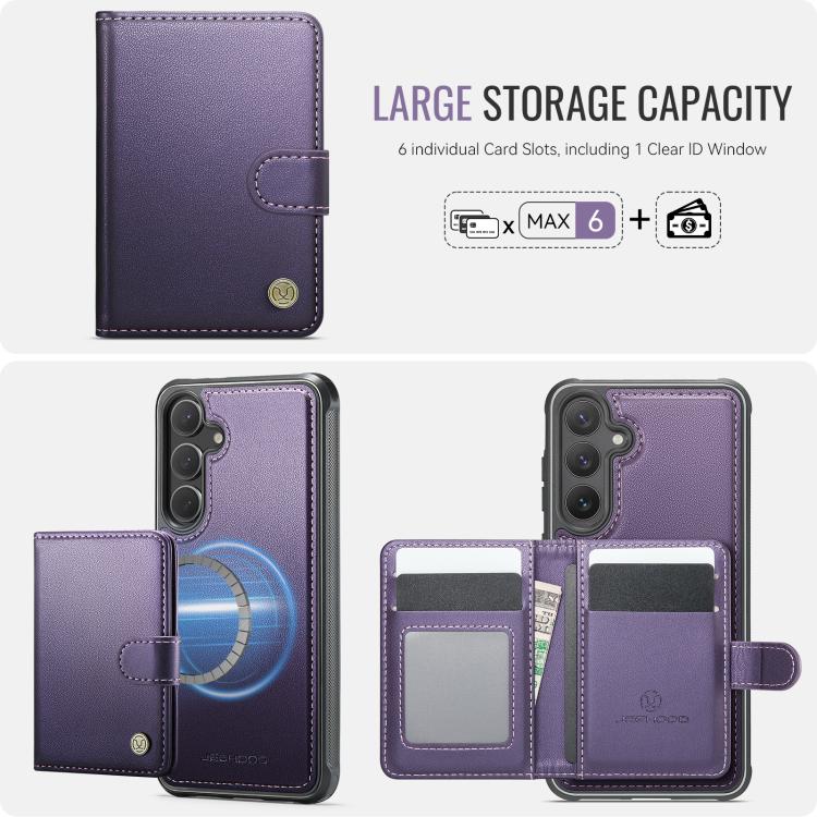 For Samsung Galaxy S25+ 5G JEEHOOD J09 Buckle Card Bag MagSafe Magnetic Style RFID Leather Phone Case