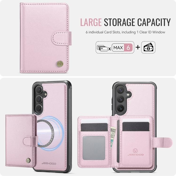 For Samsung Galaxy S25+ 5G JEEHOOD J09 Buckle Card Bag MagSafe Magnetic Style RFID Leather Phone Case