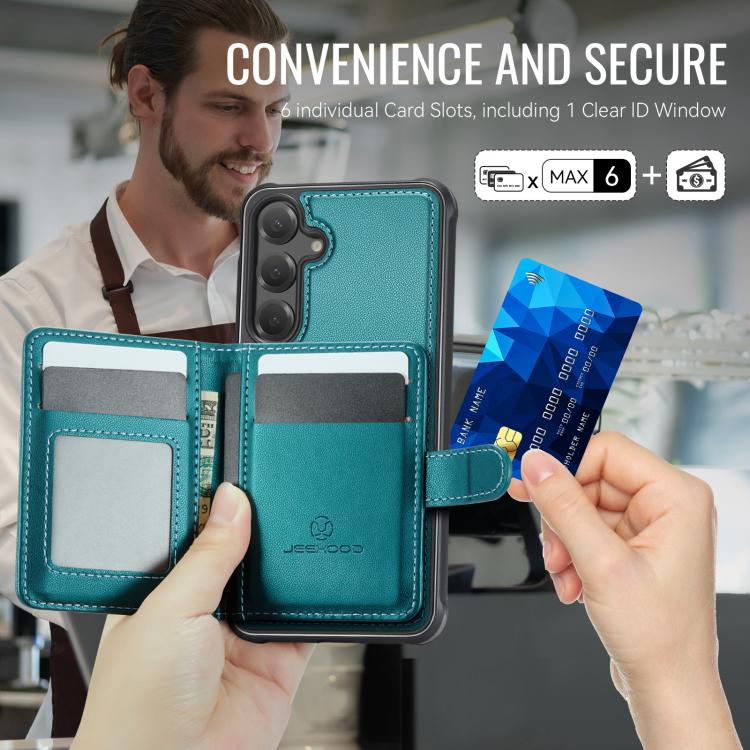 For Samsung Galaxy S24 FE 5G JEEHOOD J09 Buckle Card Bag MagSafe Magnetic Style RFID Leather Phone Case