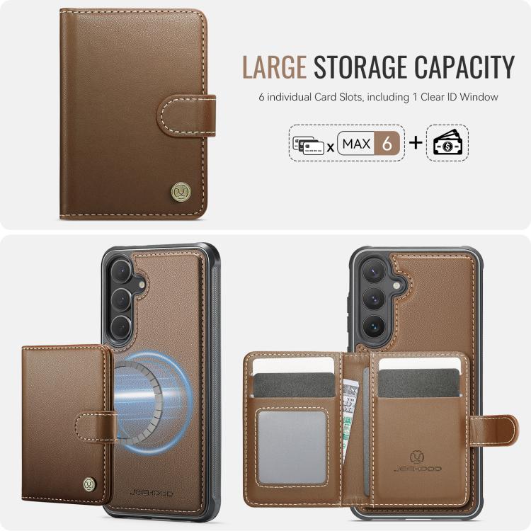 For Samsung Galaxy S24 FE 5G JEEHOOD J09 Buckle Card Bag MagSafe Magnetic Style RFID Leather Phone Case