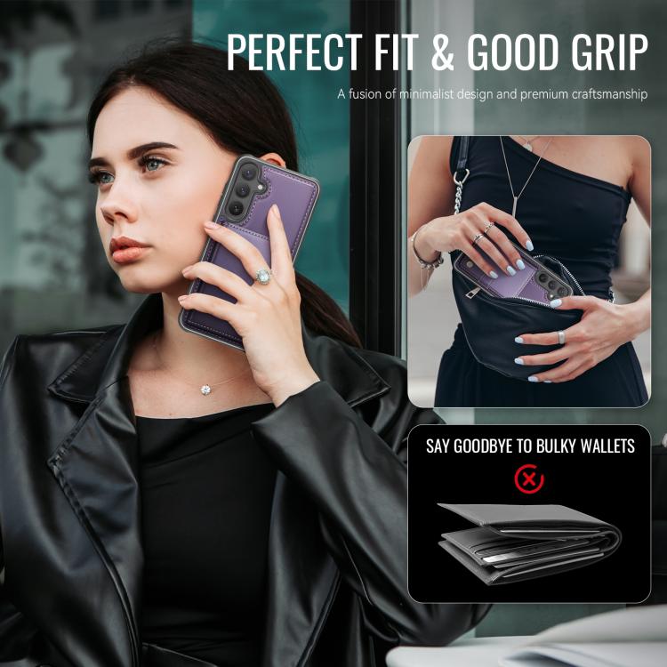 For Samsung Galaxy S24+ 5G JEEHOOD J09 Buckle Card Bag MagSafe Magnetic Style RFID Leather Phone Case