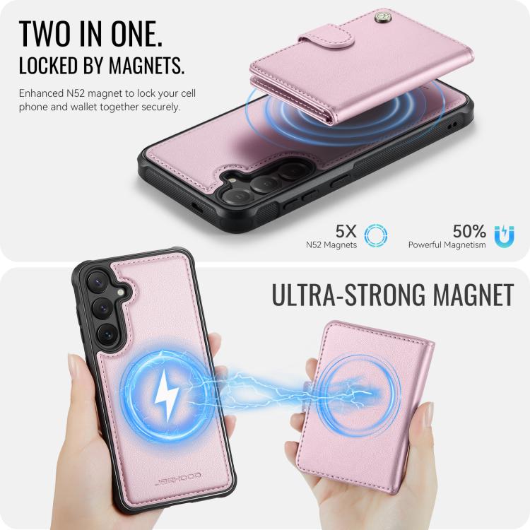 For Samsung Galaxy S24+ 5G JEEHOOD J09 Buckle Card Bag MagSafe Magnetic Style RFID Leather Phone Case