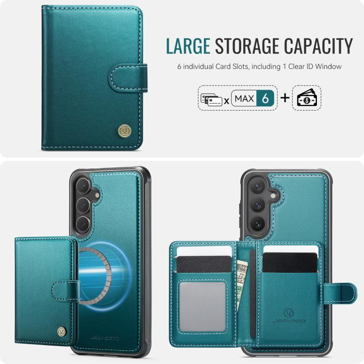 For Samsung Galaxy S24+ 5G JEEHOOD J09 Buckle Card Bag MagSafe Magnetic Style RFID Leather Phone Case