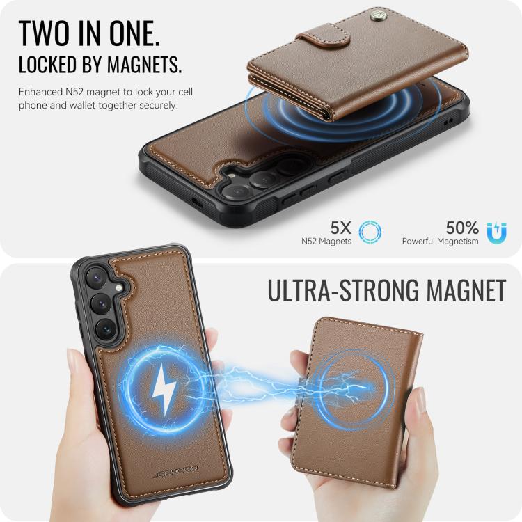 For Samsung Galaxy S24+ 5G JEEHOOD J09 Buckle Card Bag MagSafe Magnetic Style RFID Leather Phone Case