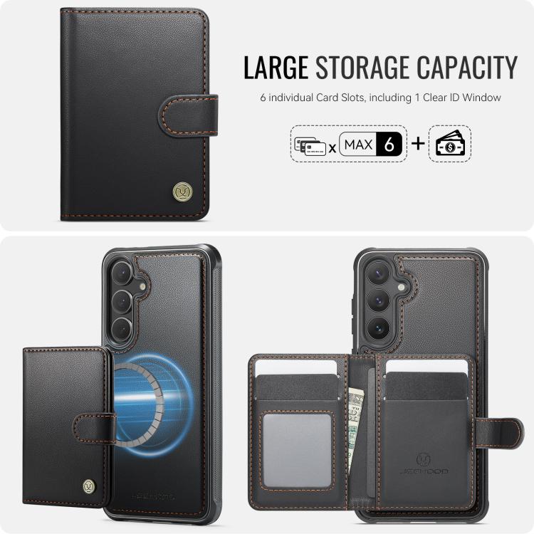 For Samsung Galaxy S24+ 5G JEEHOOD J09 Buckle Card Bag MagSafe Magnetic Style RFID Leather Phone Case