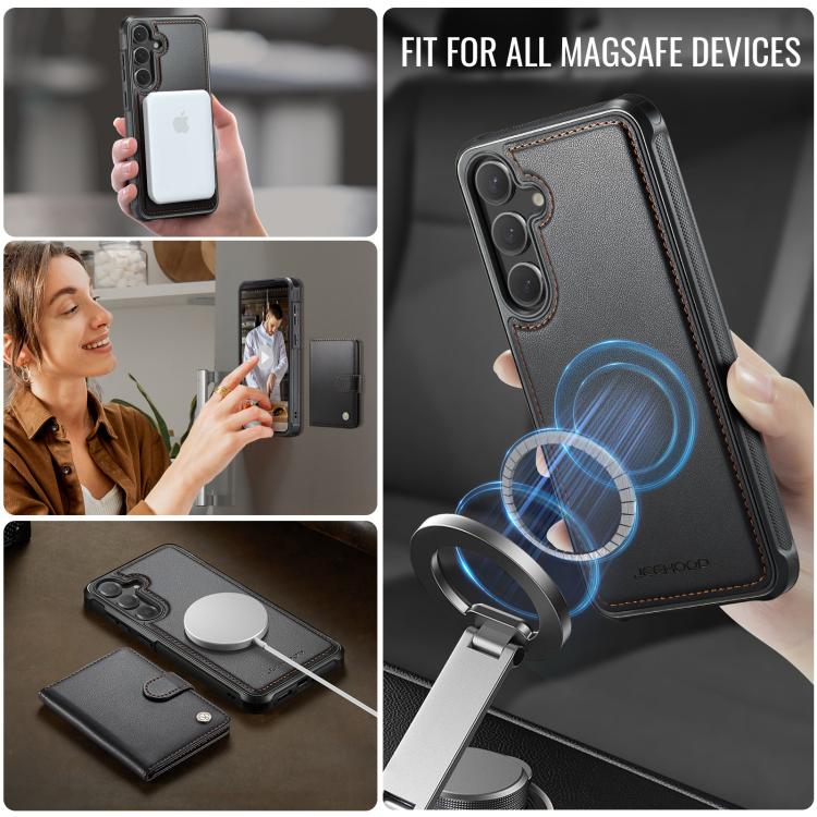 For Samsung Galaxy S24+ 5G JEEHOOD J09 Buckle Card Bag MagSafe Magnetic Style RFID Leather Phone Case