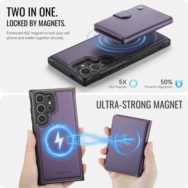 For Samsung Galaxy S25 Ultra 5G JEEHOOD J09 Buckle Card Bag MagSafe Magnetic Style RFID Leather Phone Case