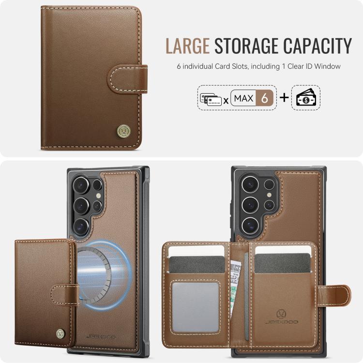 For Samsung Galaxy S25 Ultra 5G JEEHOOD J09 Buckle Card Bag MagSafe Magnetic Style RFID Leather Phone Case