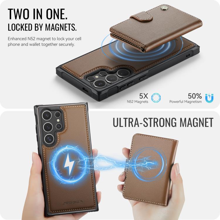 For Samsung Galaxy S25 Ultra 5G JEEHOOD J09 Buckle Card Bag MagSafe Magnetic Style RFID Leather Phone Case