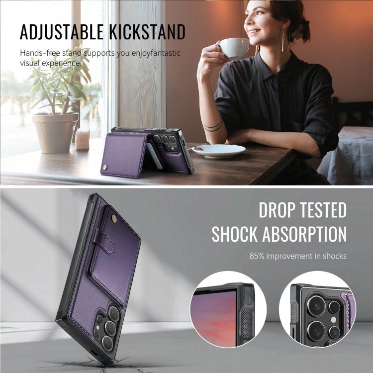 For Samsung Galaxy S24 Ultra 5G JEEHOOD J09 Buckle Card Bag MagSafe Magnetic Style RFID Leather Phone Case