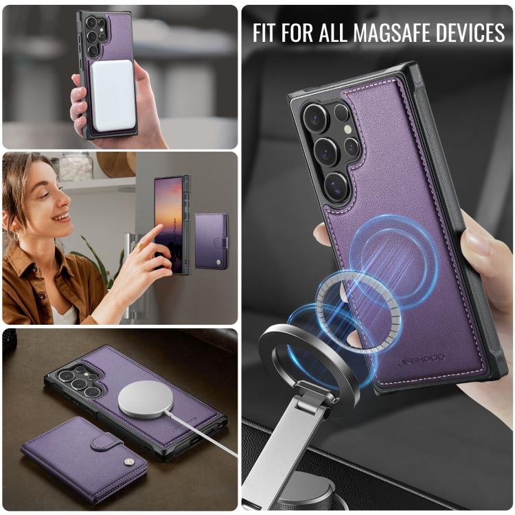 For Samsung Galaxy S24 Ultra 5G JEEHOOD J09 Buckle Card Bag MagSafe Magnetic Style RFID Leather Phone Case