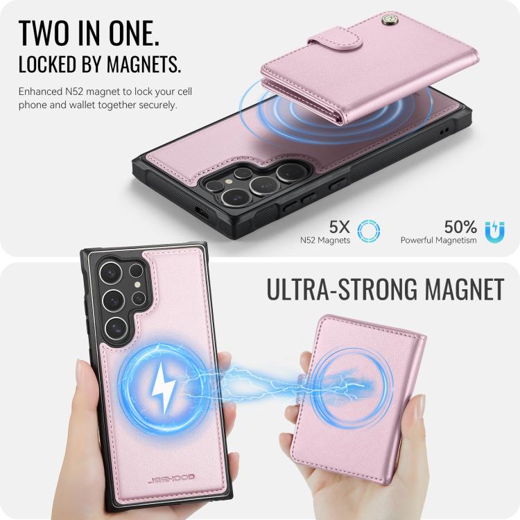 For Samsung Galaxy S24 Ultra 5G JEEHOOD J09 Buckle Card Bag MagSafe Magnetic Style RFID Leather Phone Case