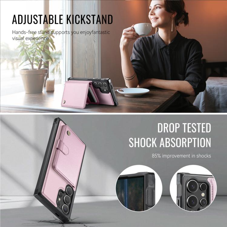 For Samsung Galaxy S24 Ultra 5G JEEHOOD J09 Buckle Card Bag MagSafe Magnetic Style RFID Leather Phone Case