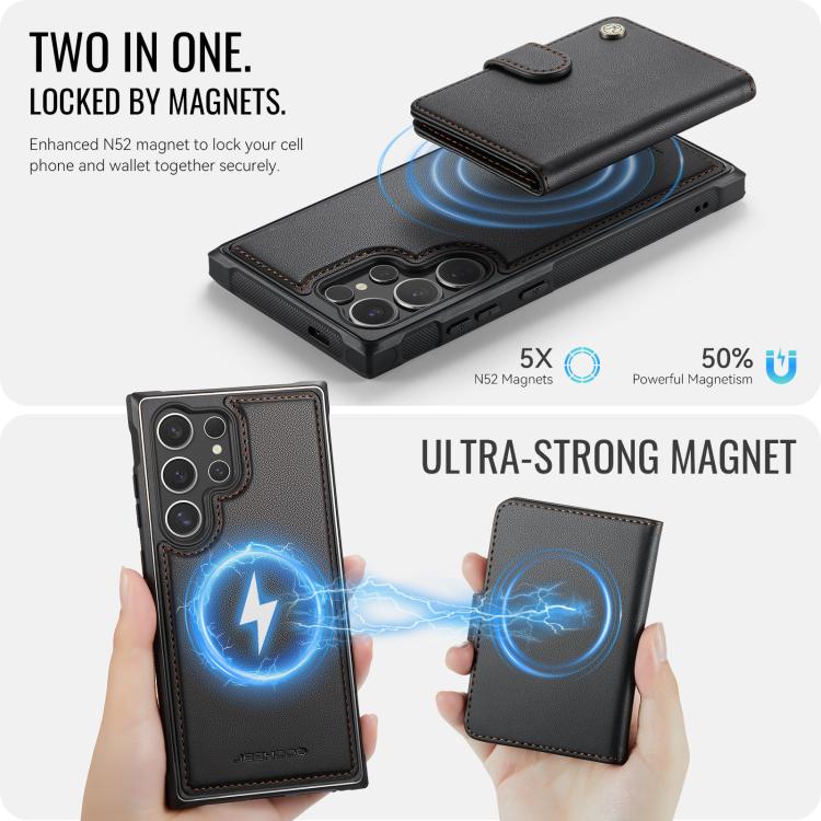 For Samsung Galaxy S24 Ultra 5G JEEHOOD J09 Buckle Card Bag MagSafe Magnetic Style RFID Leather Phone Case