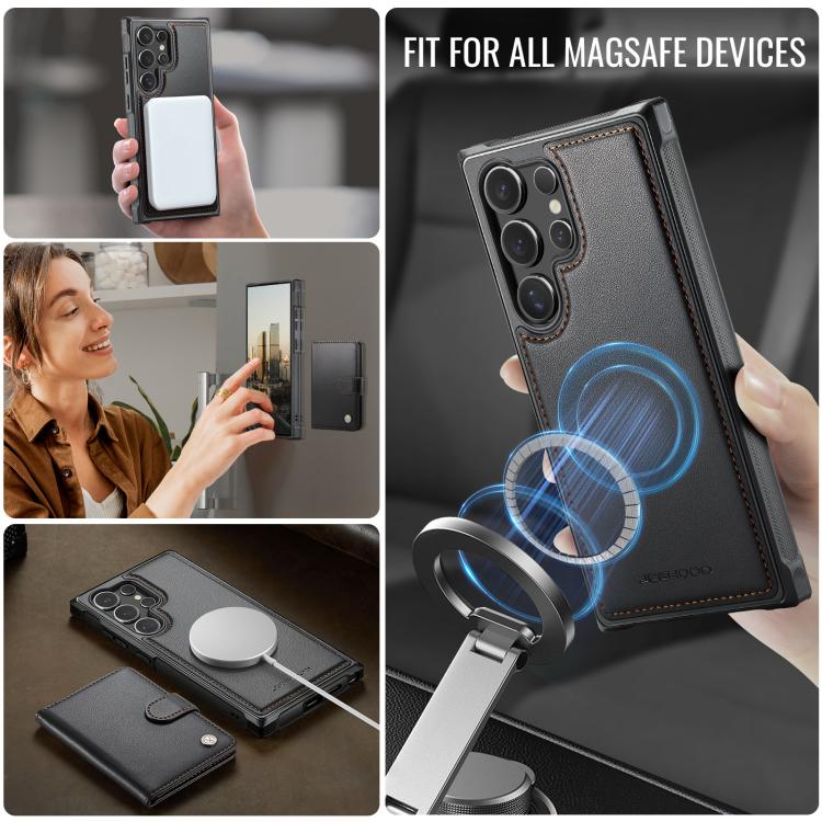 For Samsung Galaxy S24 Ultra 5G JEEHOOD J09 Buckle Card Bag MagSafe Magnetic Style RFID Leather Phone Case