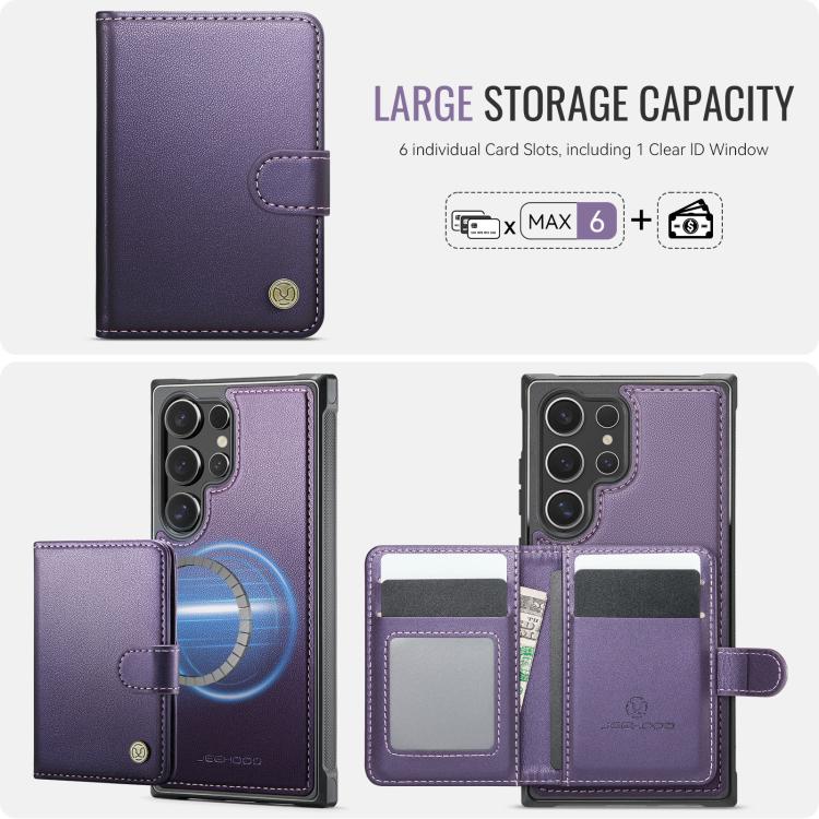 For Samsung Galaxy S23 Ultra 5G JEEHOOD J09 Buckle Card Bag MagSafe Magnetic Style RFID Leather Phone Case