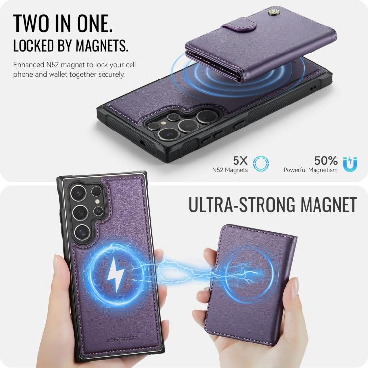 For Samsung Galaxy S23 Ultra 5G JEEHOOD J09 Buckle Card Bag MagSafe Magnetic Style RFID Leather Phone Case
