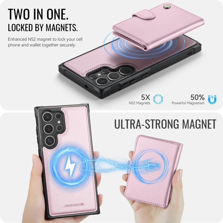 For Samsung Galaxy S23 Ultra 5G JEEHOOD J09 Buckle Card Bag MagSafe Magnetic Style RFID Leather Phone Case