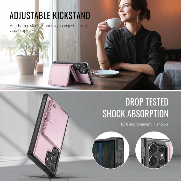 For Samsung Galaxy S23 Ultra 5G JEEHOOD J09 Buckle Card Bag MagSafe Magnetic Style RFID Leather Phone Case