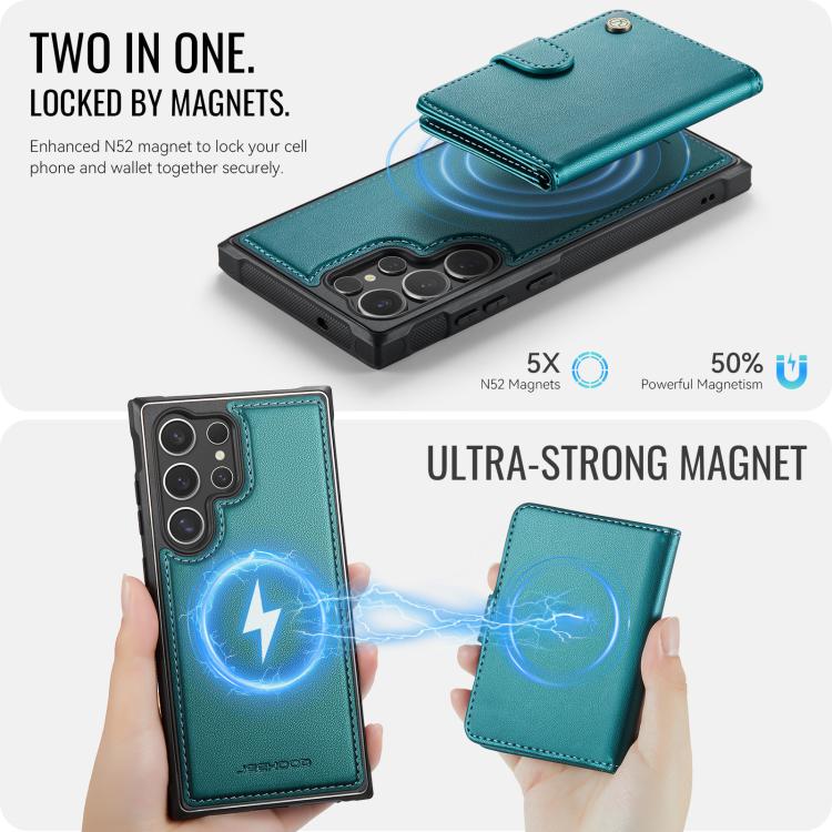 For Samsung Galaxy S23 Ultra 5G JEEHOOD J09 Buckle Card Bag MagSafe Magnetic Style RFID Leather Phone Case