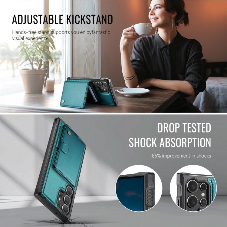 For Samsung Galaxy S23 Ultra 5G JEEHOOD J09 Buckle Card Bag MagSafe Magnetic Style RFID Leather Phone Case