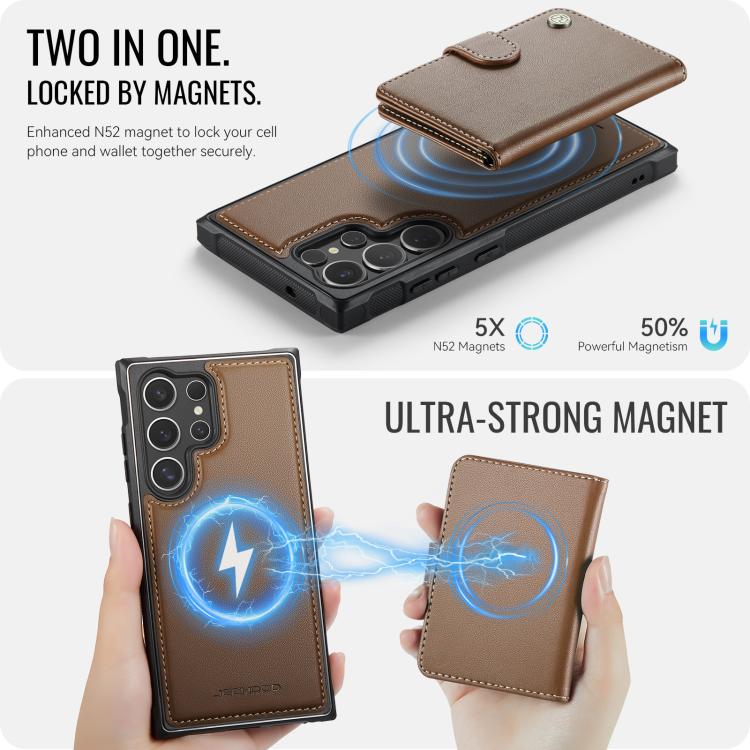 For Samsung Galaxy S23 Ultra 5G JEEHOOD J09 Buckle Card Bag MagSafe Magnetic Style RFID Leather Phone Case