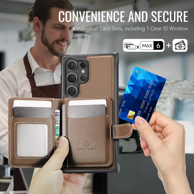 For Samsung Galaxy S23 Ultra 5G JEEHOOD J09 Buckle Card Bag MagSafe Magnetic Style RFID Leather Phone Case