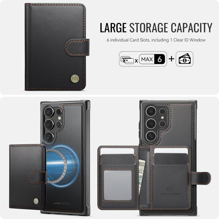 For Samsung Galaxy S23 Ultra 5G JEEHOOD J09 Buckle Card Bag MagSafe Magnetic Style RFID Leather Phone Case