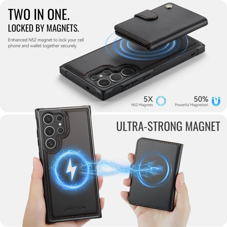 For Samsung Galaxy S23 Ultra 5G JEEHOOD J09 Buckle Card Bag MagSafe Magnetic Style RFID Leather Phone Case