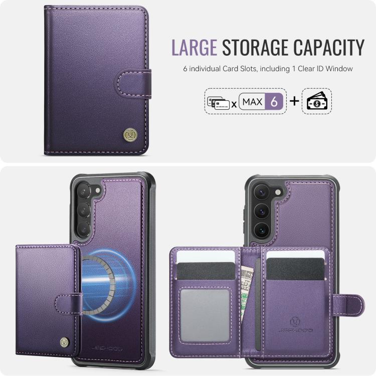 For Samsung Galaxy S23+ 5G JEEHOOD J09 Buckle Card Bag MagSafe Magnetic Style RFID Leather Phone Case