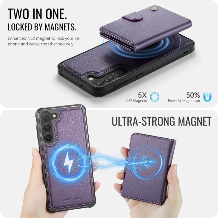For Samsung Galaxy S23+ 5G JEEHOOD J09 Buckle Card Bag MagSafe Magnetic Style RFID Leather Phone Case