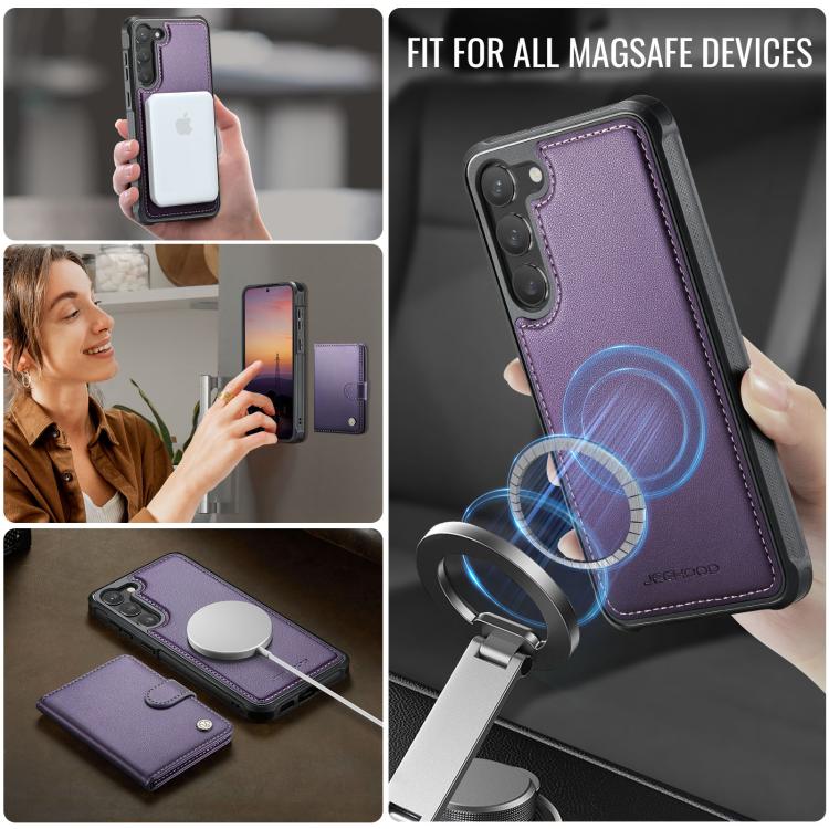 For Samsung Galaxy S23+ 5G JEEHOOD J09 Buckle Card Bag MagSafe Magnetic Style RFID Leather Phone Case