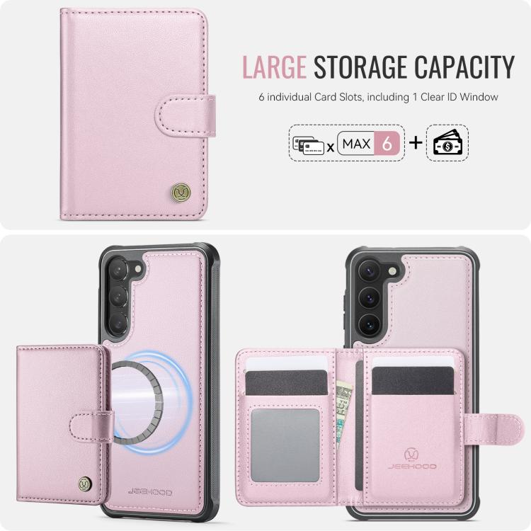For Samsung Galaxy S23+ 5G JEEHOOD J09 Buckle Card Bag MagSafe Magnetic Style RFID Leather Phone Case