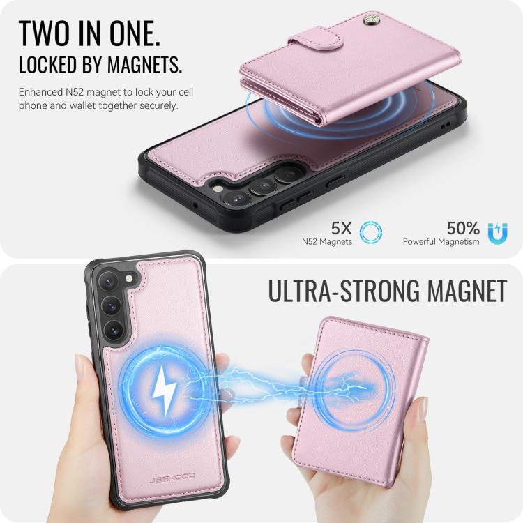 For Samsung Galaxy S23+ 5G JEEHOOD J09 Buckle Card Bag MagSafe Magnetic Style RFID Leather Phone Case