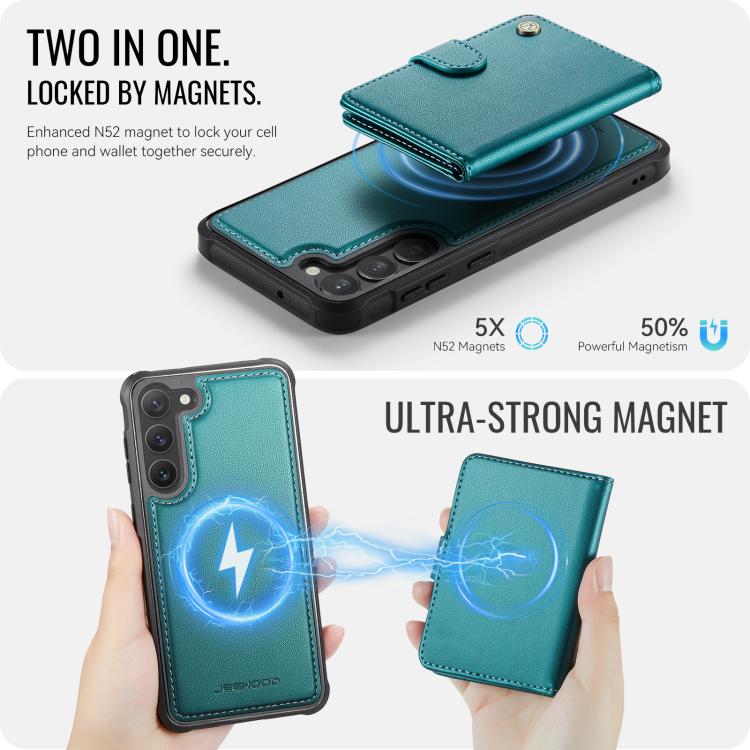 For Samsung Galaxy S23+ 5G JEEHOOD J09 Buckle Card Bag MagSafe Magnetic Style RFID Leather Phone Case