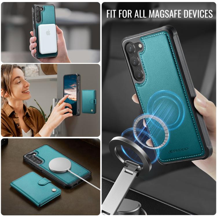 For Samsung Galaxy S23+ 5G JEEHOOD J09 Buckle Card Bag MagSafe Magnetic Style RFID Leather Phone Case