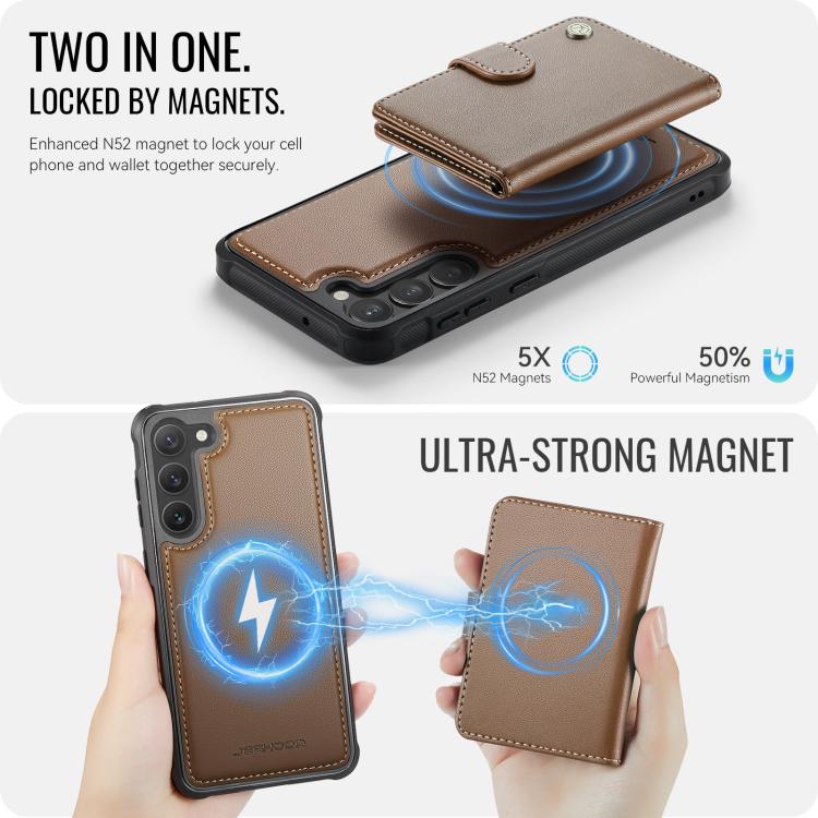 For Samsung Galaxy S23+ 5G JEEHOOD J09 Buckle Card Bag MagSafe Magnetic Style RFID Leather Phone Case