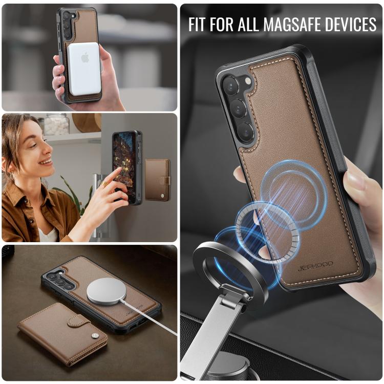 For Samsung Galaxy S23+ 5G JEEHOOD J09 Buckle Card Bag MagSafe Magnetic Style RFID Leather Phone Case