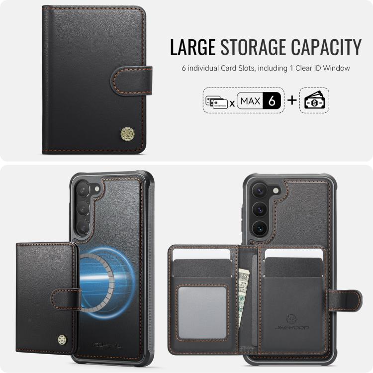 For Samsung Galaxy S23+ 5G JEEHOOD J09 Buckle Card Bag MagSafe Magnetic Style RFID Leather Phone Case