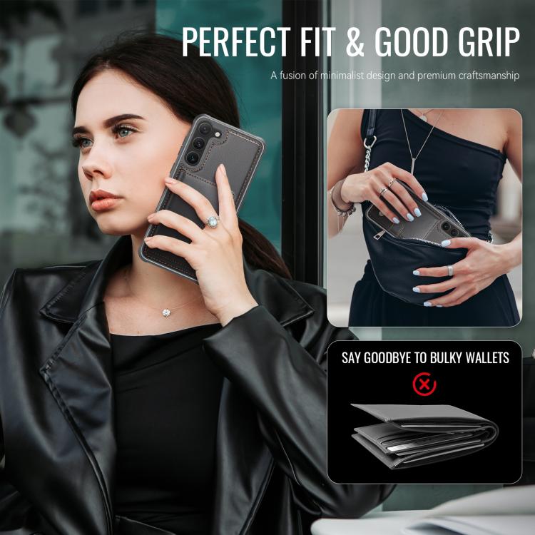 For Samsung Galaxy S23+ 5G JEEHOOD J09 Buckle Card Bag MagSafe Magnetic Style RFID Leather Phone Case