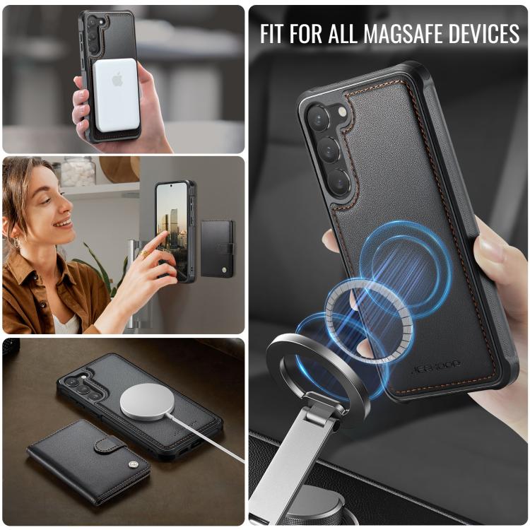 For Samsung Galaxy S23+ 5G JEEHOOD J09 Buckle Card Bag MagSafe Magnetic Style RFID Leather Phone Case
