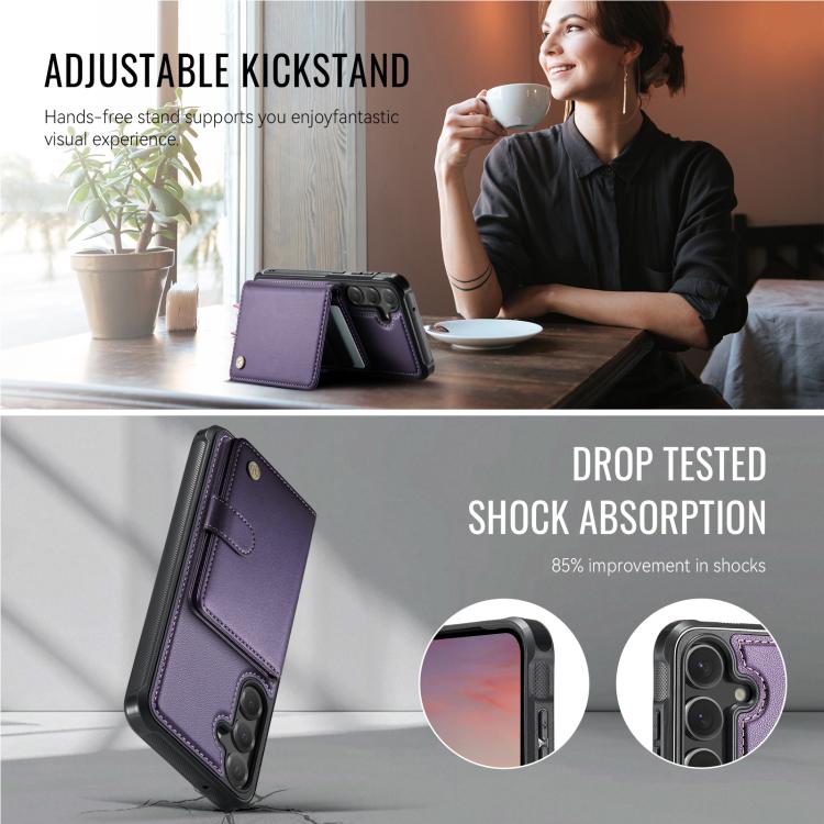 For Samsung Galaxy S23 FE 5G JEEHOOD J09 Buckle Card Bag MagSafe Magnetic Style RFID Leather Phone Case