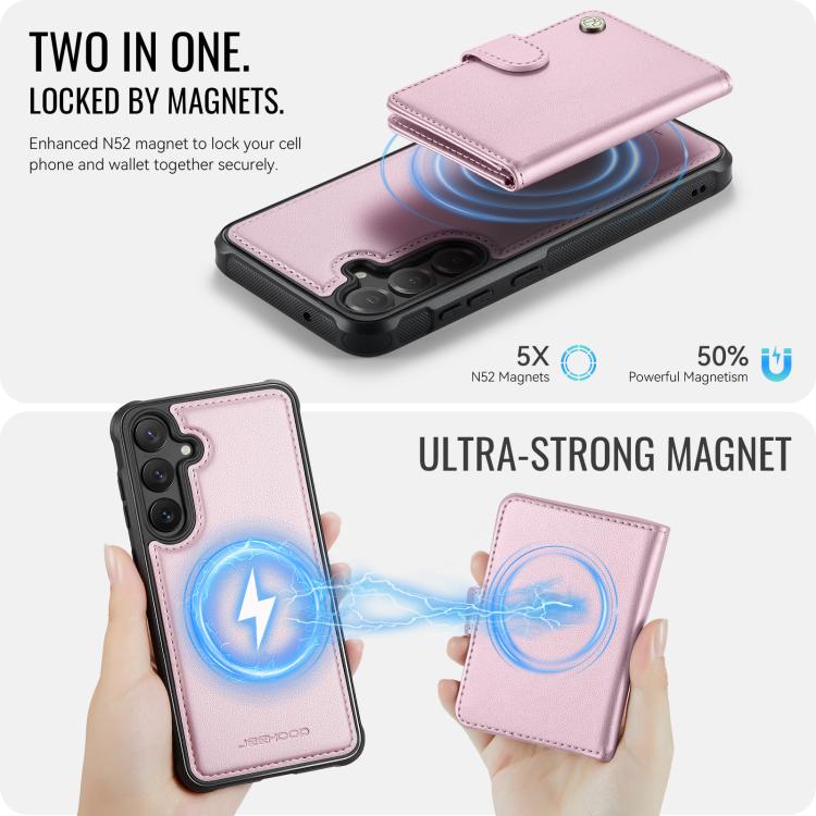 For Samsung Galaxy S23 FE 5G JEEHOOD J09 Buckle Card Bag MagSafe Magnetic Style RFID Leather Phone Case