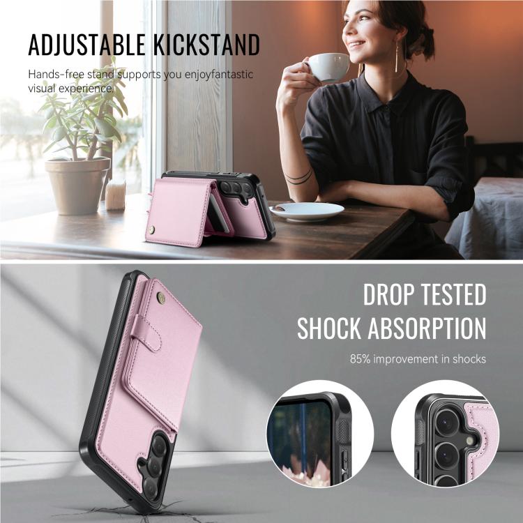 For Samsung Galaxy S23 FE 5G JEEHOOD J09 Buckle Card Bag MagSafe Magnetic Style RFID Leather Phone Case